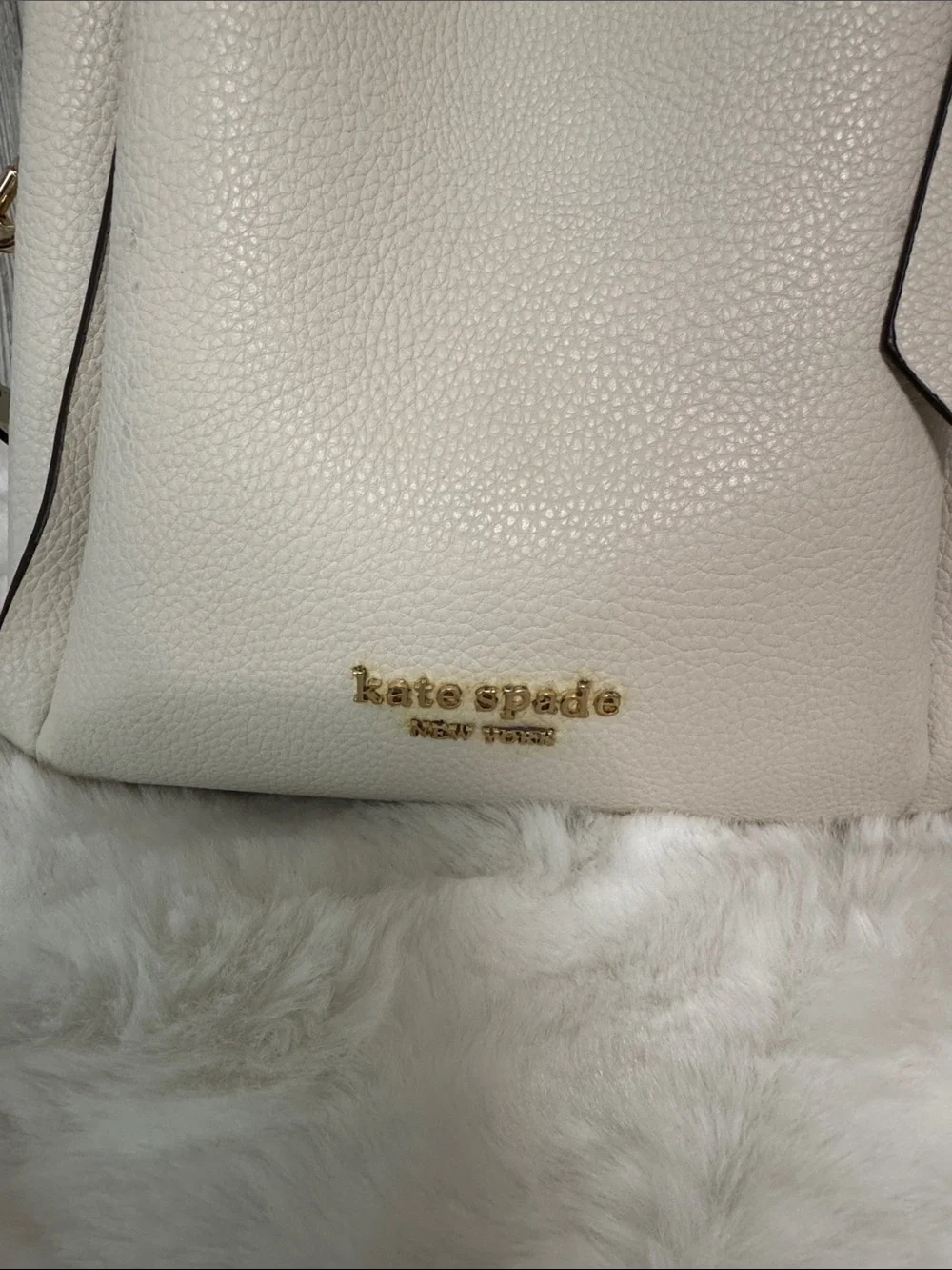 kate spade Cream Pebbled Leather Shoulder Bag with Black Trim